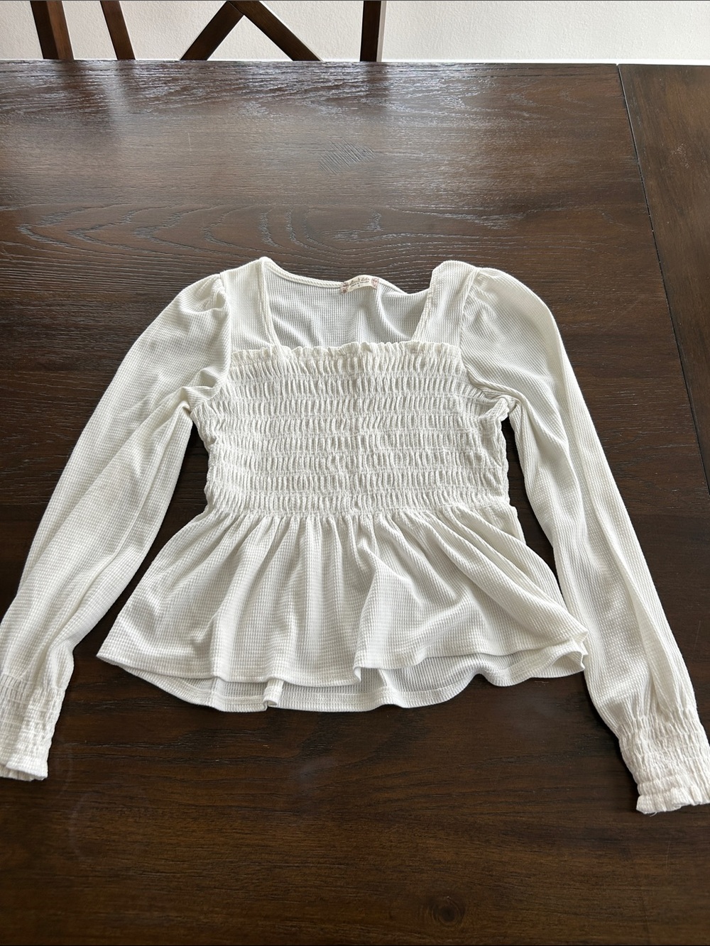 Altar'd State White Smocked Square-Neck Peplum Top